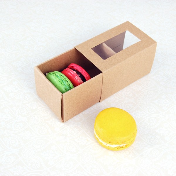 3 Macaron Window Kraft Brown Boxes($2.40/pc x 25 units)