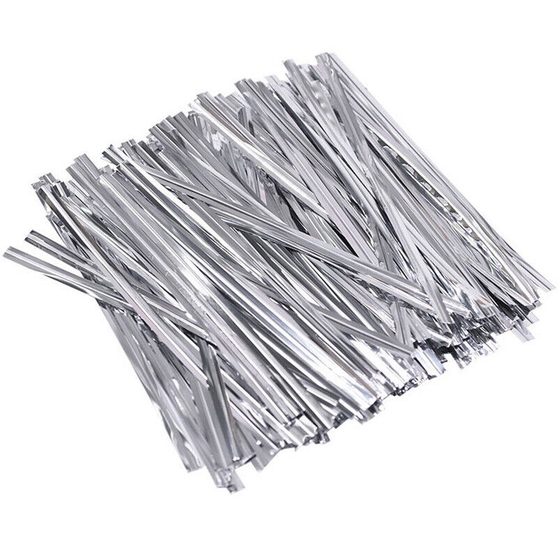 Metallic Twist Ties Wire for Cello Bags Cake Pops 12cm Pack Silver